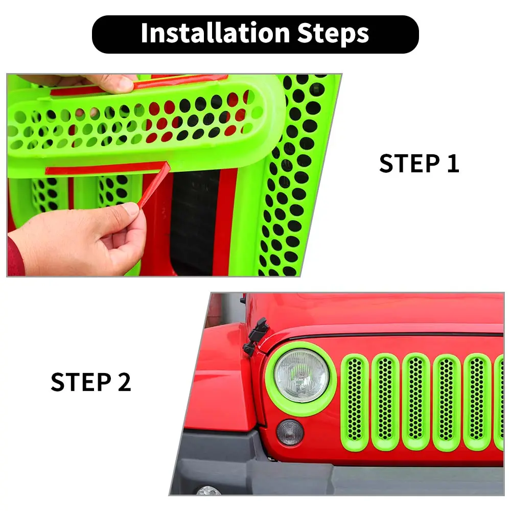 For 2007-2018 Jeep Wrangler JK Upgrade Front Honeycomb Mesh Grille+Front Headlight Inserts Trim Bezels - Image 7