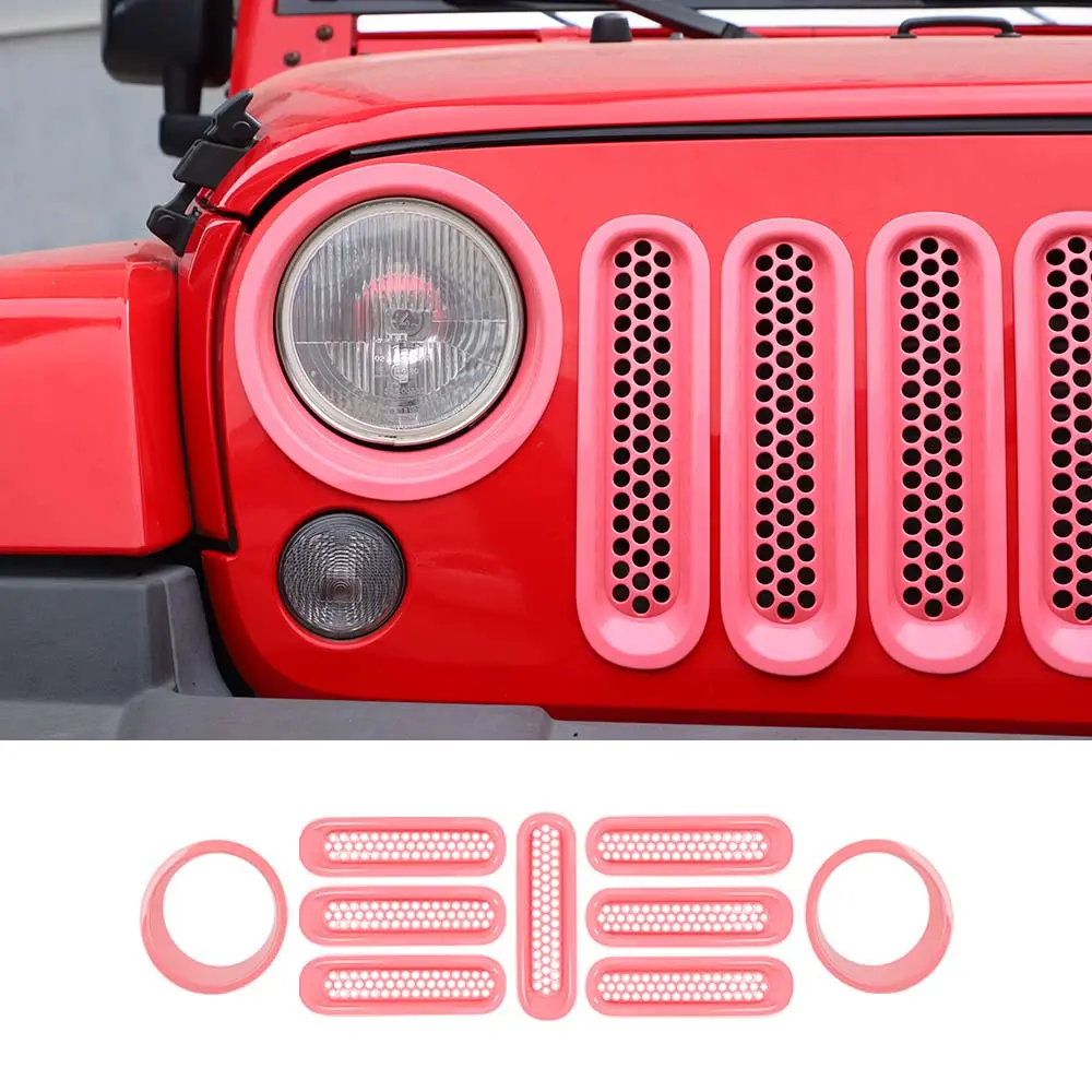 For 2007-2018 Jeep Wrangler JK Upgrade Front Honeycomb Mesh Grille+Front Headlight Inserts Trim Bezels - Image 9