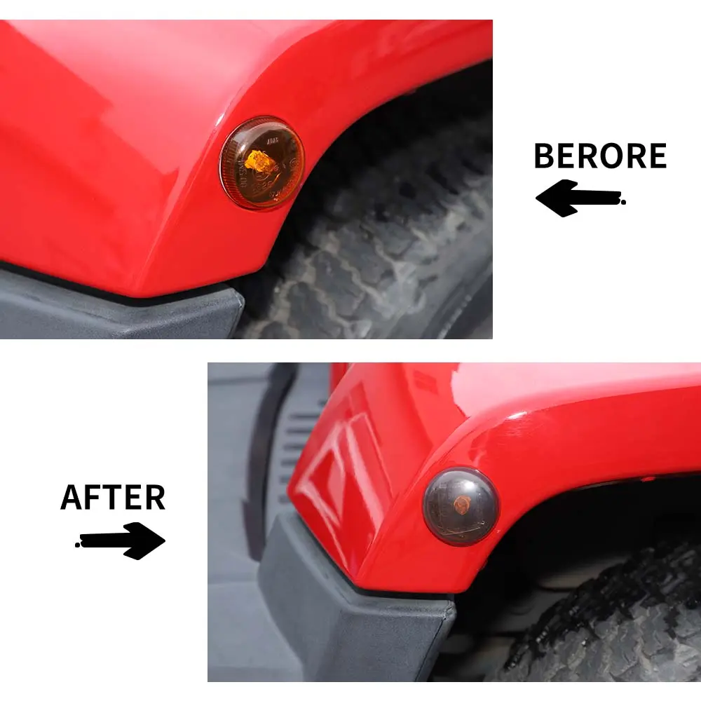 For 2007-2018 Jeep Wrangler JK Wheel Eyebrow Smoked Turn Signal Light Covers Trim - Image 2