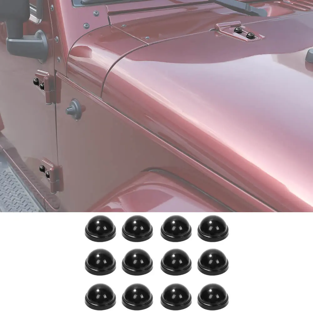 For 2007-2018 Jeep Wrangler JK 2Door Hood & Door Hinge Bolt Trim Cap Cover Kit, A-Pillar Protection, 12PCS