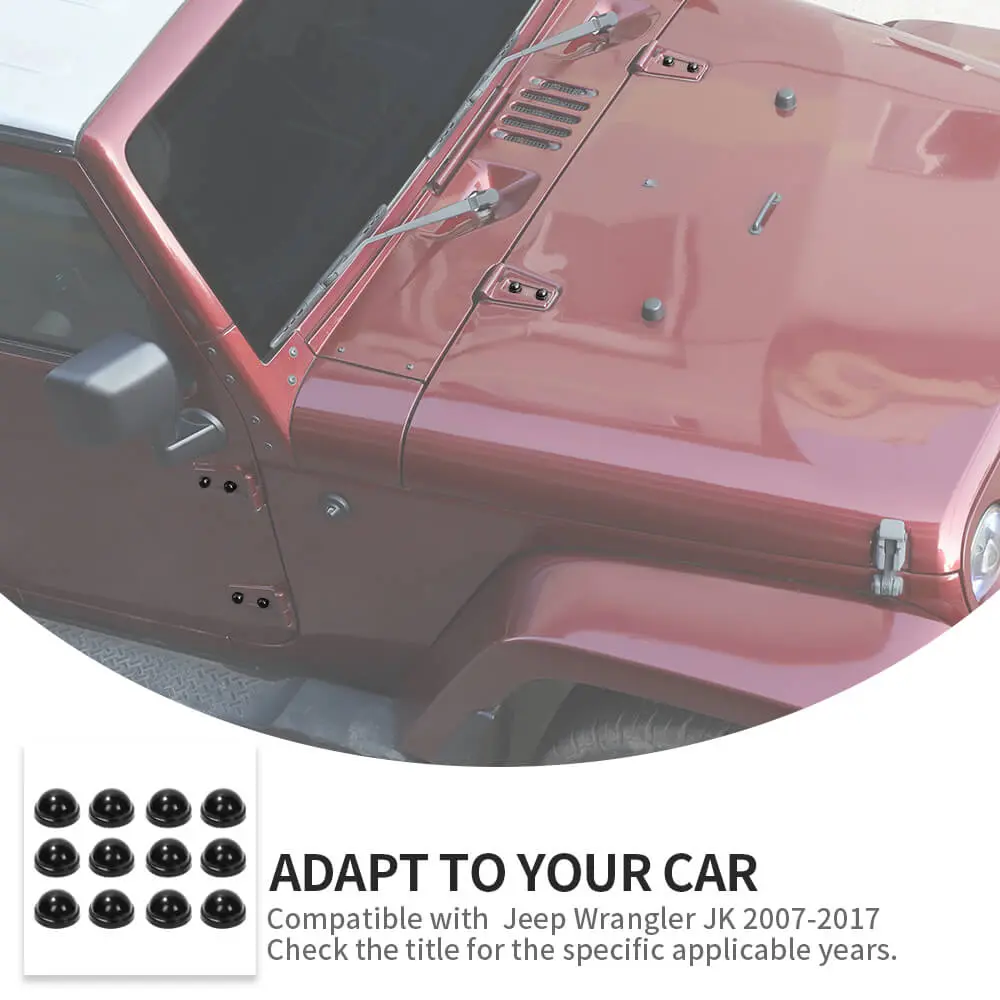 For 2007-2018 Jeep Wrangler JK 2Door Hood & Door Hinge Bolt Trim Cap Cover Kit, A-Pillar Protection, 12PCS - Image 8