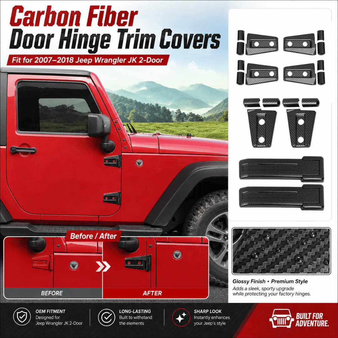 For 2007-2018 Jeep Wrangler JK 2-Door/Hood/Tailgate Hinge Trim Cover (8 pcs) - Image 3