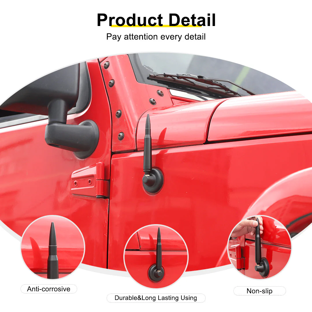 For 2007-2018 Jeep Wrangler JK & 2018-2023 JL JT Bullet Style Cal Short Antenna Mast Accessories - Image 7