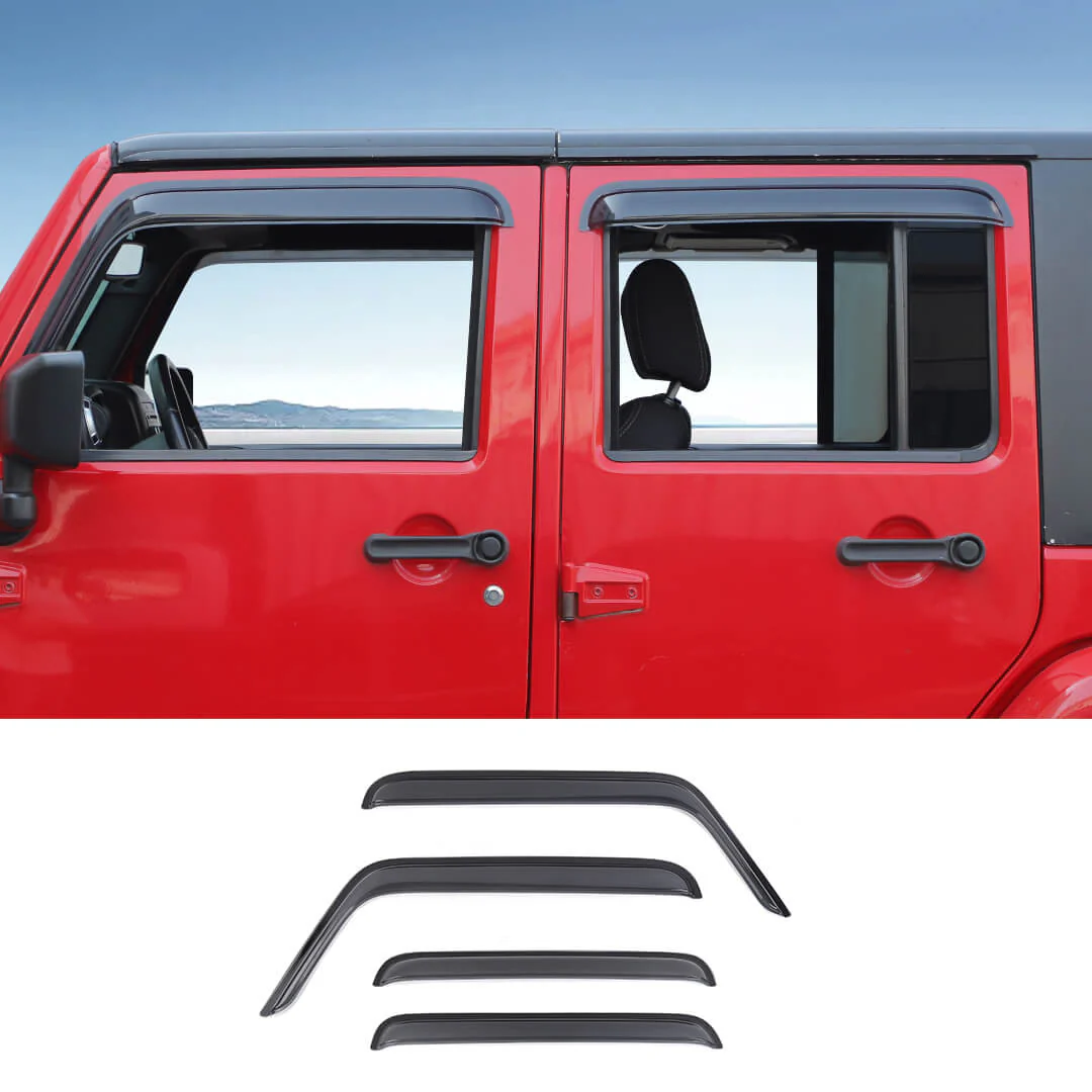 For 2007-2018 Jeep Wrangler JK 4-Door Version Car Window Sun Rain Visors Wind Rain Guard (4 pcs)