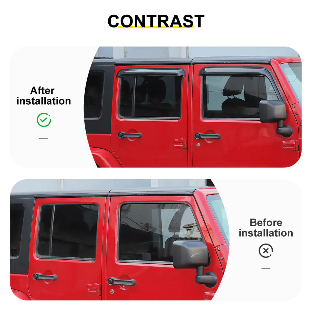 For 2007-2018 Jeep Wrangler JK 4-Door Version Car Window Sun Rain Visors Wind Rain Guard (4 pcs) - Image 2