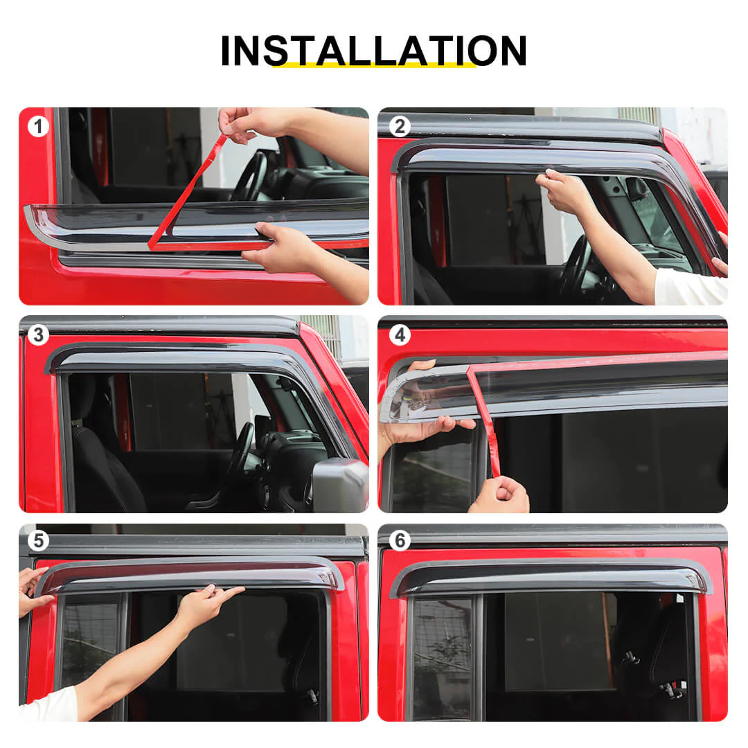 For 2007-2018 Jeep Wrangler JK 4-Door Version Car Window Sun Rain Visors Wind Rain Guard (4 pcs) - Image 6