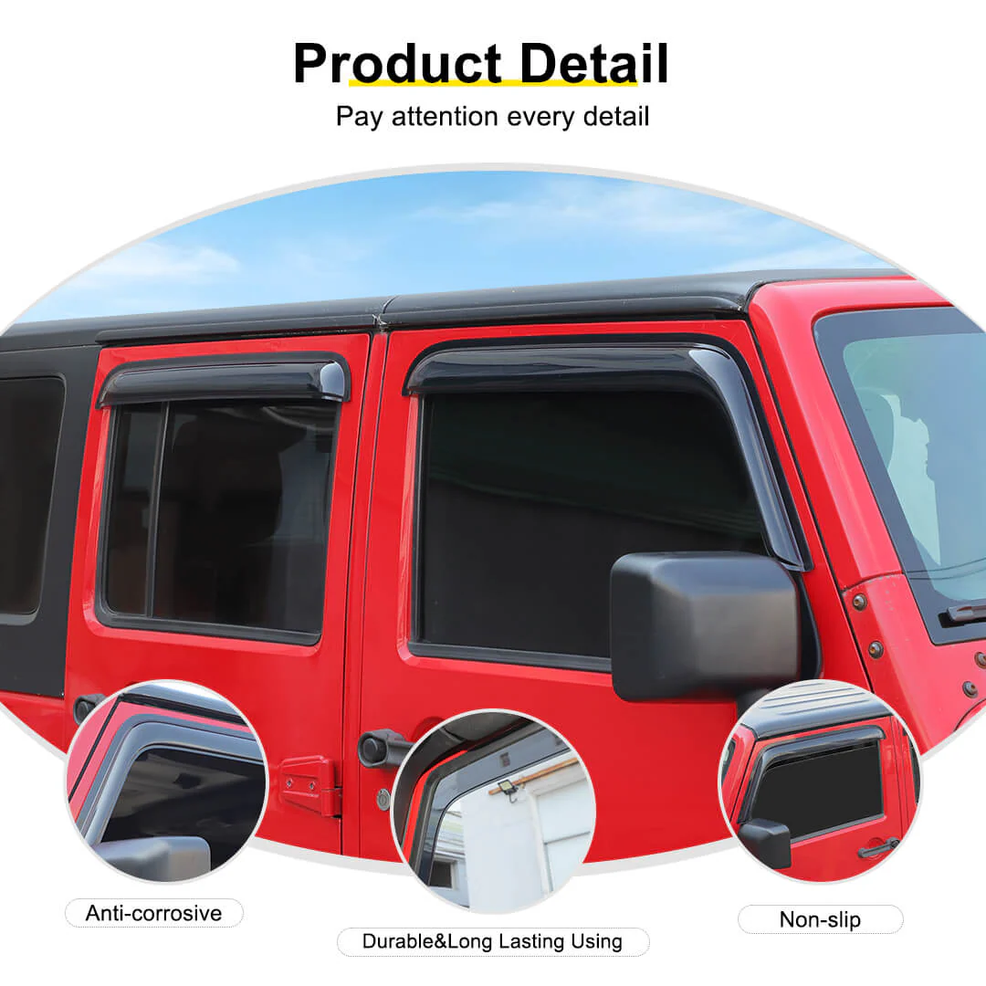 For 2007-2018 Jeep Wrangler JK 4-Door Version Car Window Sun Rain Visors Wind Rain Guard (4 pcs) - Image 7
