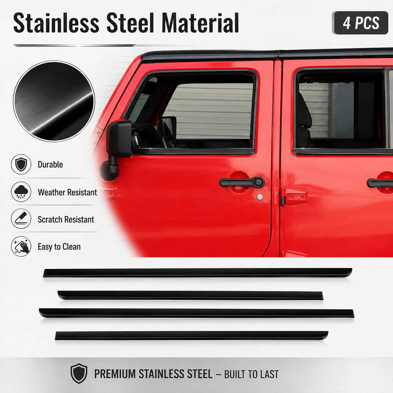 For 2007-2018 Jeep Wrangler JK Car Window Sill Strip Trims Cover (4 pcs) - Image 8