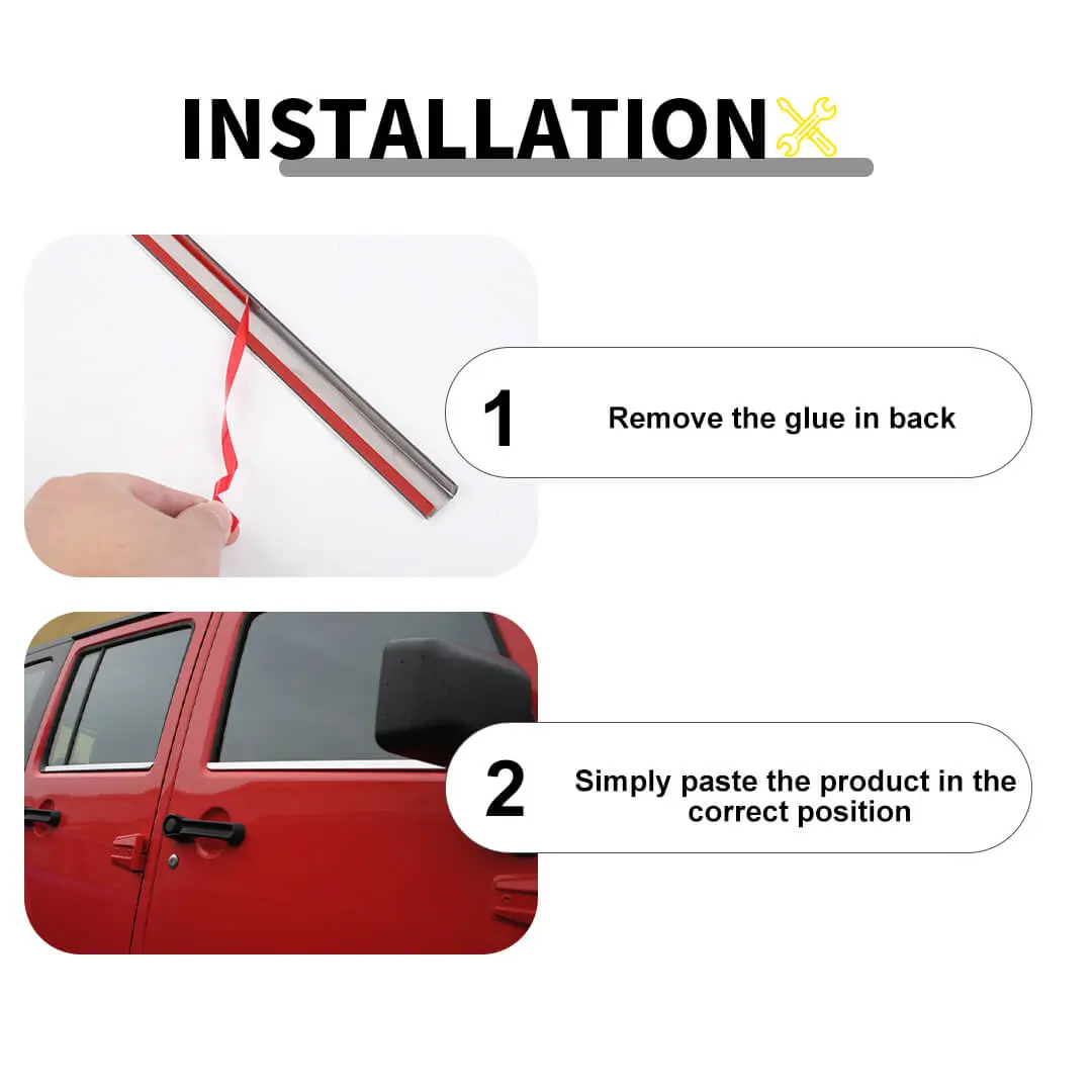 For 2007-2018 Jeep Wrangler JK Exterior Car Window Body Trim Strip Cover (2 pcs) - Image 8