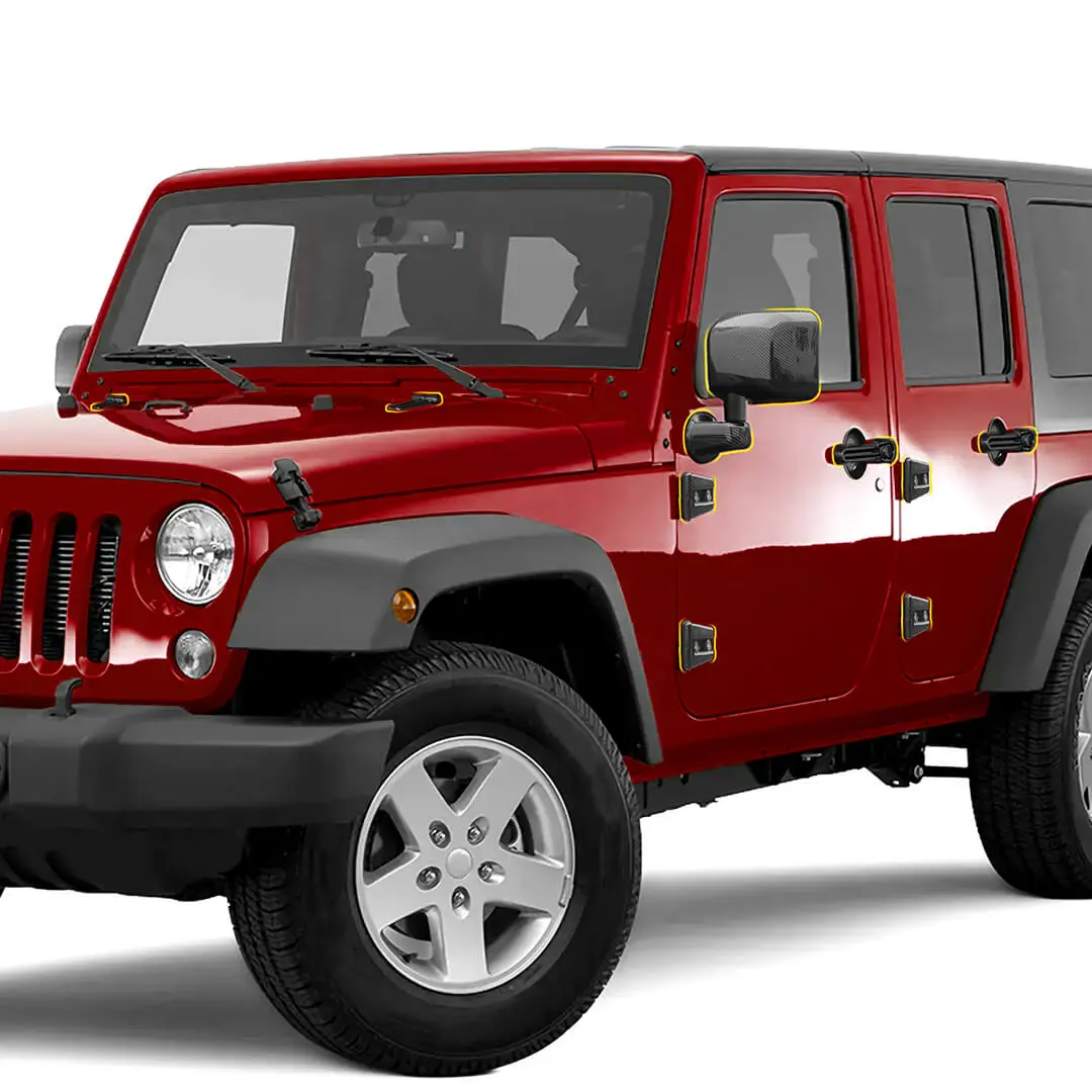 For the 2007–2018 Jeep Wrangler JK Door Handles, Hinges, and Mirror Exterior Full Covers Trim Kit Accessories (53 pcs) - Image 3
