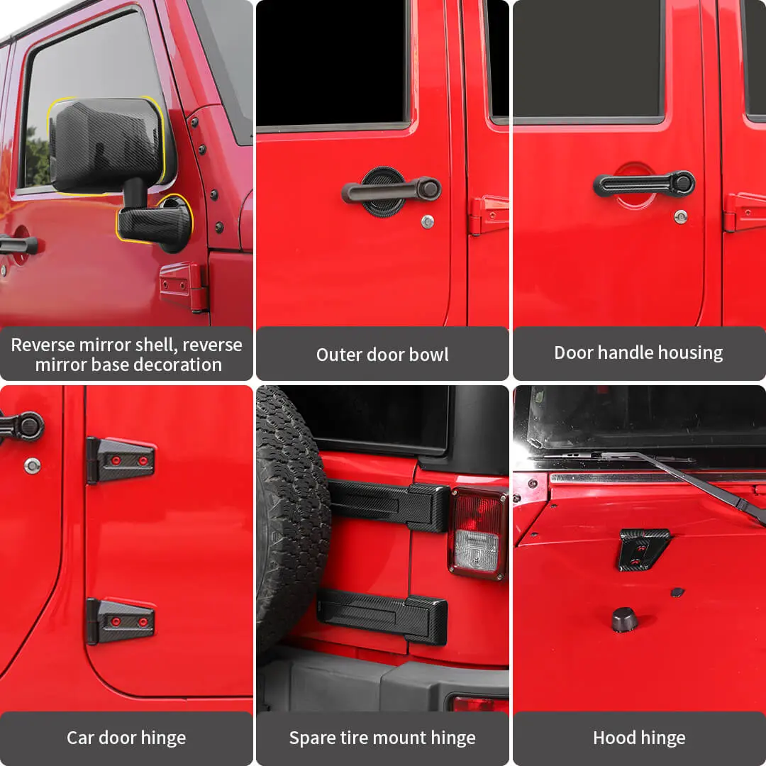 For the 2007–2018 Jeep Wrangler JK Door Handles, Hinges, and Mirror Exterior Full Covers Trim Kit Accessories (53 pcs) - Image 4