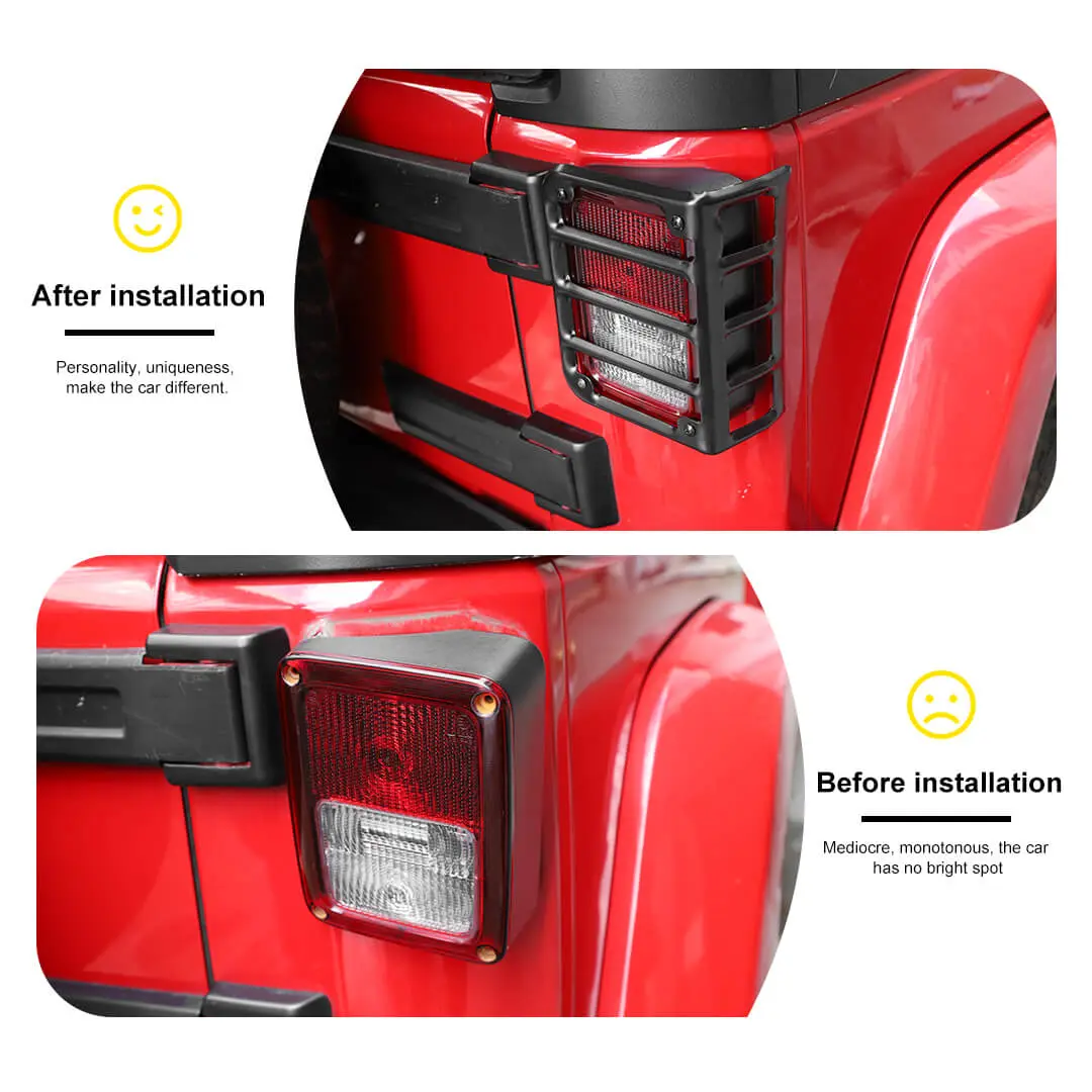 For 2007-2018 Jeep Wrangler JK Front Headlight & Eyebrow Turn Signal Rear Tail light Cover Guard Trim Kit (8 pcs) - Image 2