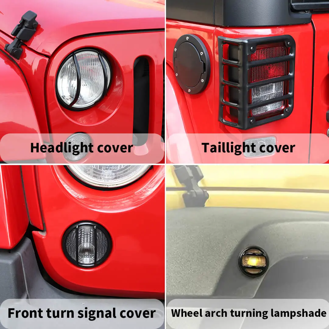 For 2007-2018 Jeep Wrangler JK Front Headlight & Eyebrow Turn Signal Rear Tail light Cover Guard Trim Kit (8 pcs) - Image 3