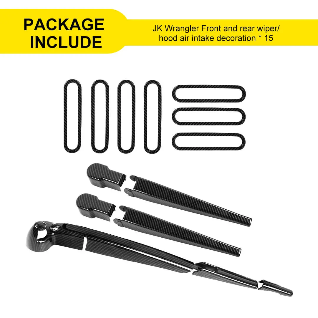 For 2007-2018 Jeep Wrangler JK 10 x Front Rear Windshield Wiper Hood Air Intake Cover Trim Decor Kit - Image 12