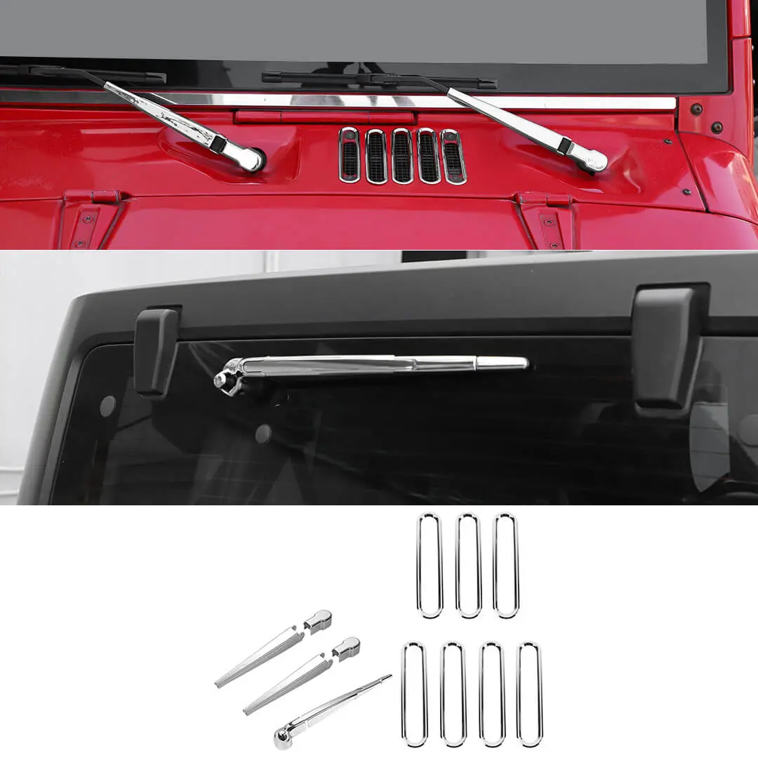 For 2007-2018 Jeep Wrangler JK 10 x Front Rear Windshield Wiper Hood Air Intake Cover Trim Decor Kit - Image 13