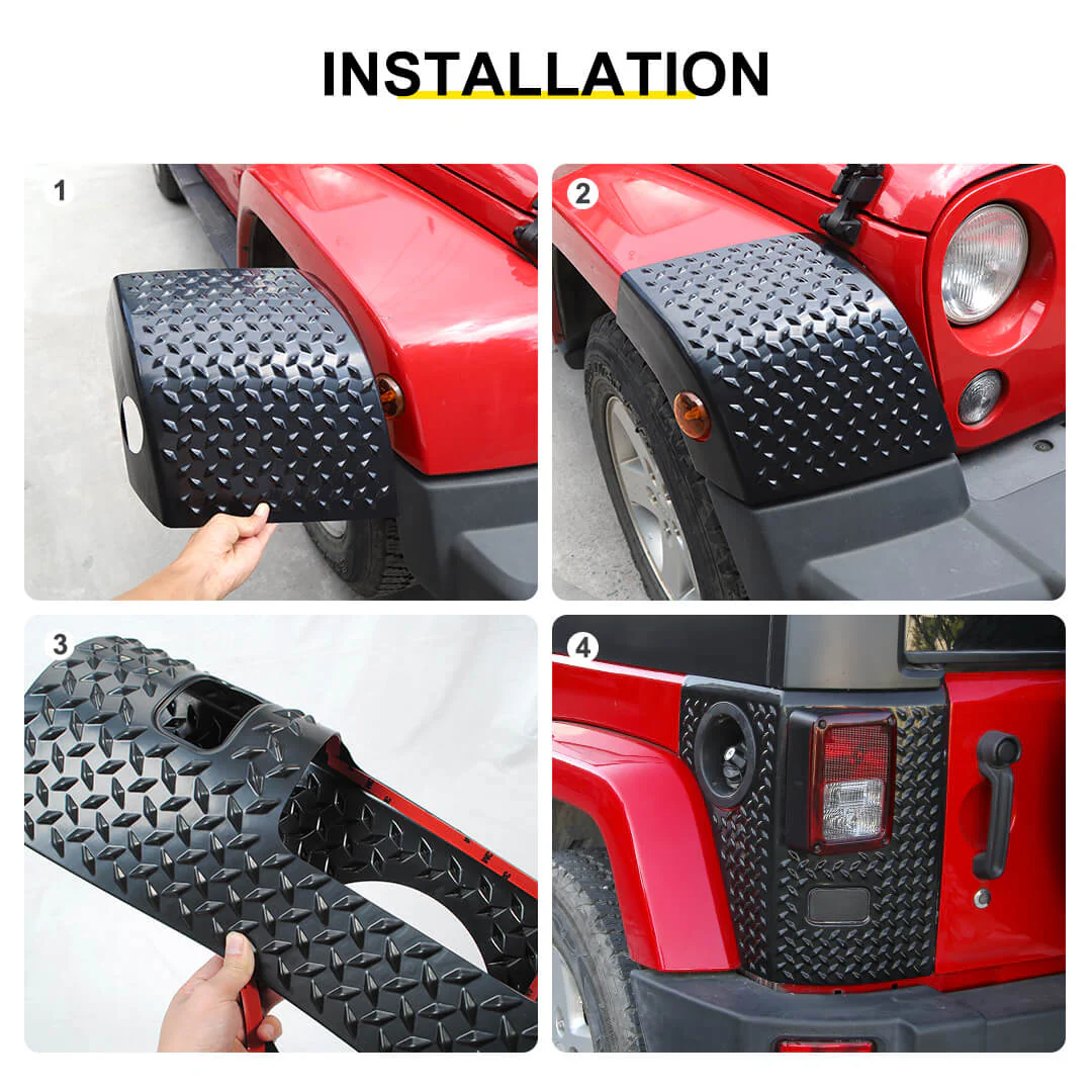 For 2007-2018 Jeep Wrangler JK Front Wheel Arch & Rear Tail Light Corner Armor Guard Trim Cover (4 pcs) - Image 8