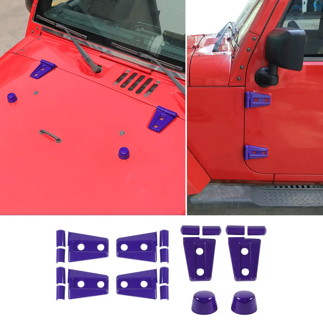 For 2007-2018 Jeep Wrangler JK JKU 2-Door Door Hinge Cover & Hood Hinge & Rubber Headgear Trim Cover (8 pcs)