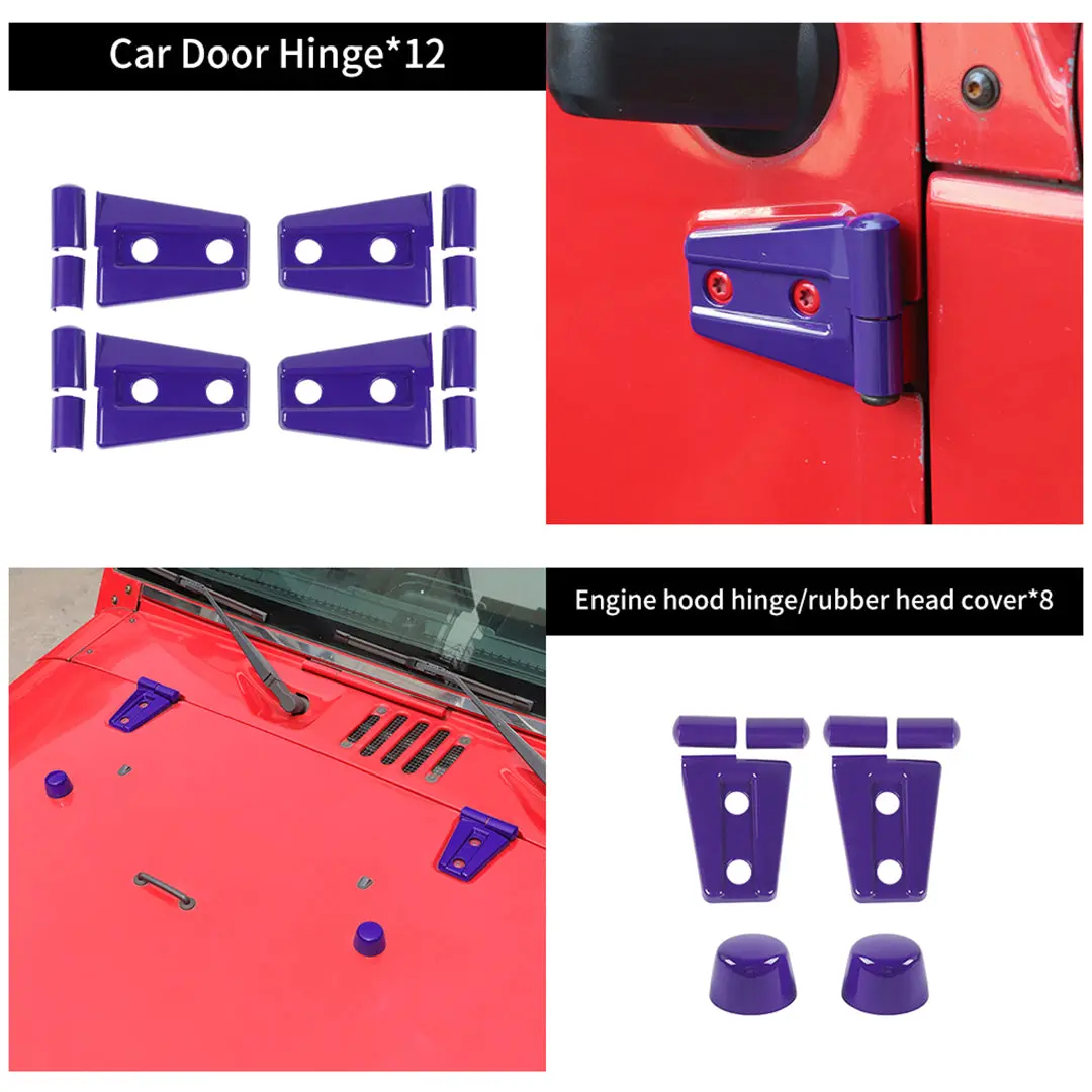 For 2007-2018 Jeep Wrangler JK JKU 2-Door Door Hinge Cover & Hood Hinge & Rubber Headgear Trim Cover (8 pcs) - Image 6