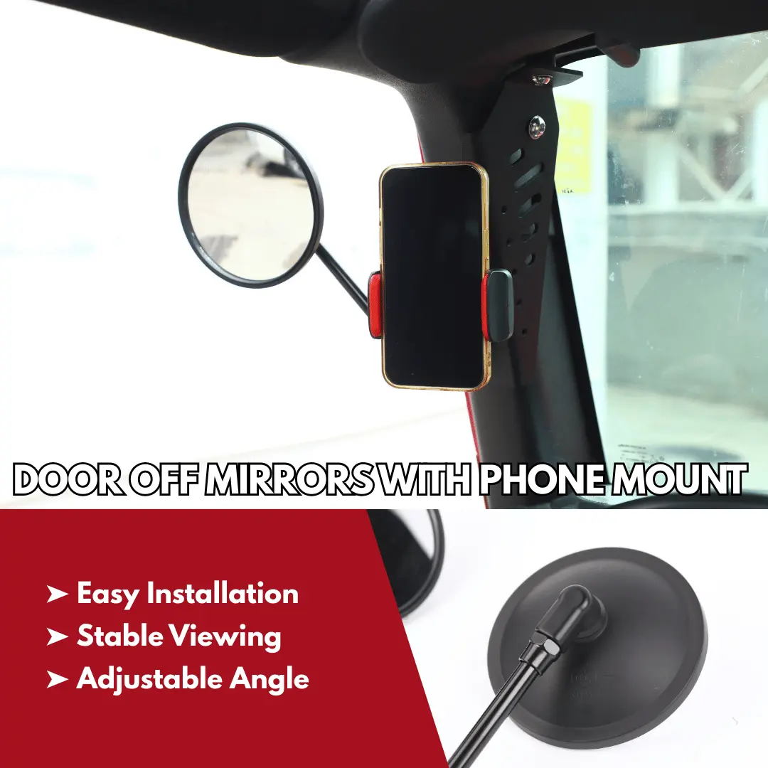 For 2007-2018 Jeep Wrangler JK JKU Door Off Mirrors Rear View Quick Release Mirrors with Phone Holder Mount - Image 2