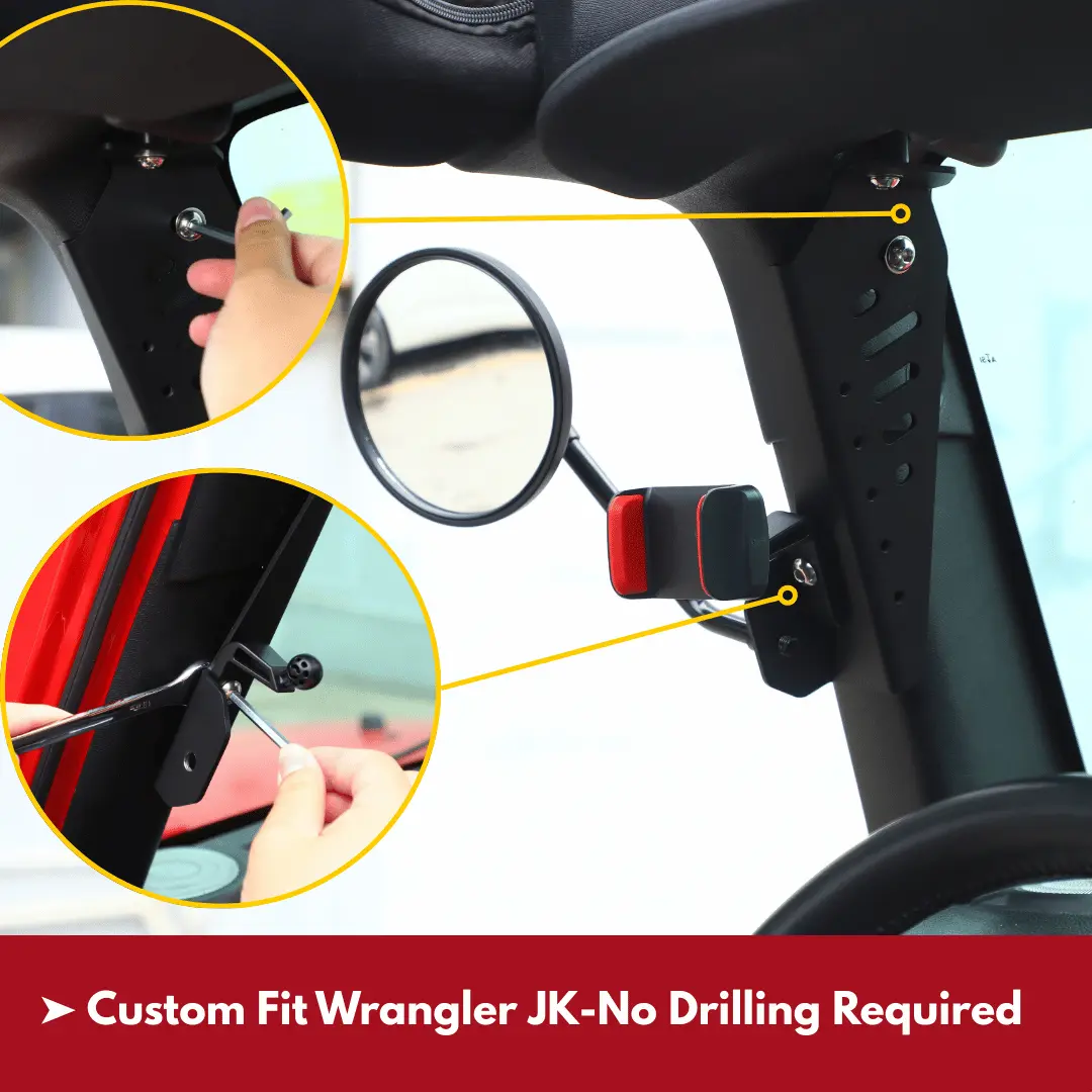 For 2007-2018 Jeep Wrangler JK JKU Door Off Mirrors Rear View Quick Release Mirrors with Phone Holder Mount - Image 3