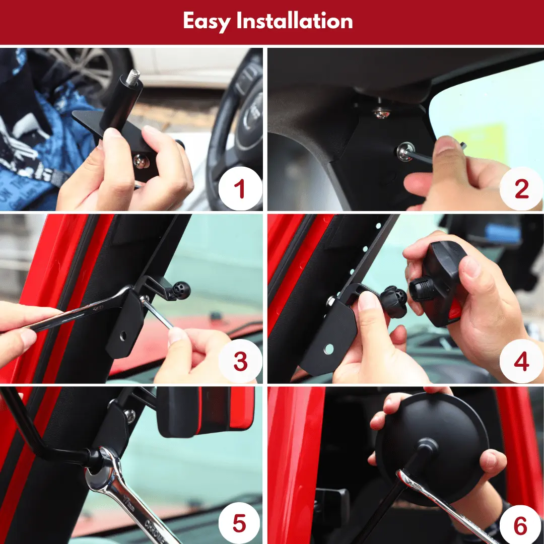 For 2007-2018 Jeep Wrangler JK JKU Door Off Mirrors Rear View Quick Release Mirrors with Phone Holder Mount - Image 5