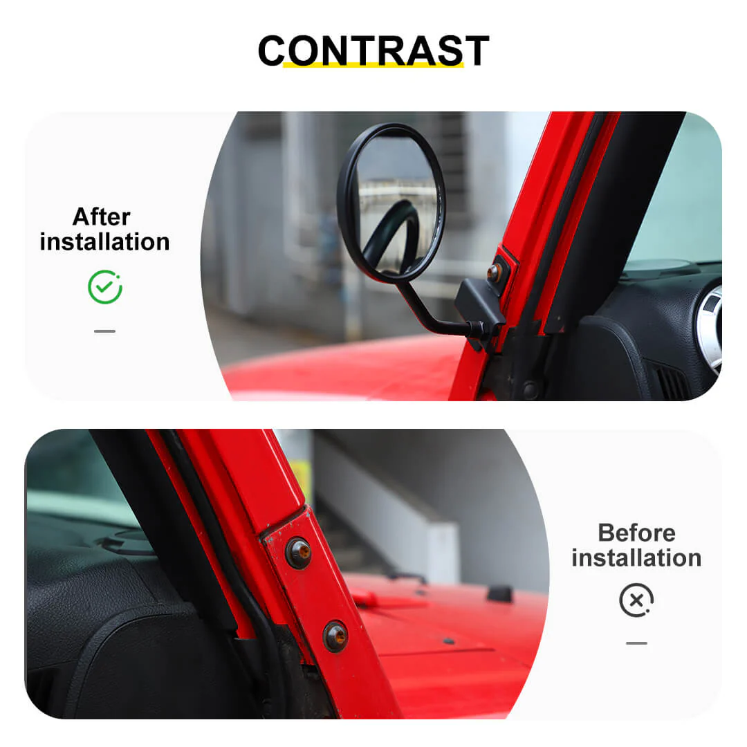 For 2007-2018 Jeep Wrangler JK Side Mirrors Doorless A-Pillar Mount Rear View Mirror (2 pcs) - Image 2