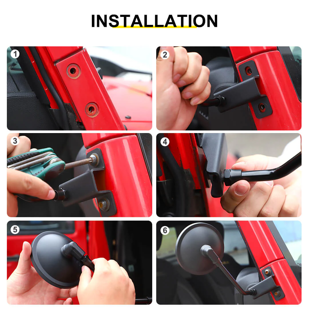 For 2007-2018 Jeep Wrangler JK Side Mirrors Doorless A-Pillar Mount Rear View Mirror (2 pcs) - Image 8