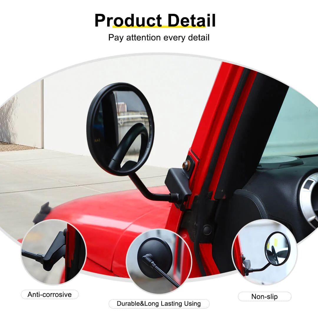 For 2007-2018 Jeep Wrangler JK Side Mirrors Doorless A-Pillar Mount Rear View Mirror (2 pcs) - Image 9