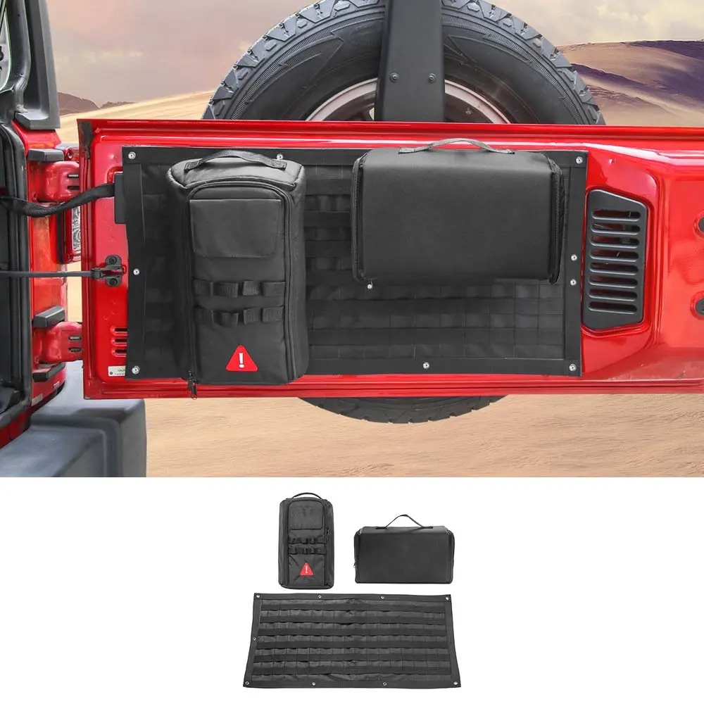For 2007+ Jeep Wrangler JK JL Tailgate Bag Case Cover Storage Pockets Tool Kit Organizer