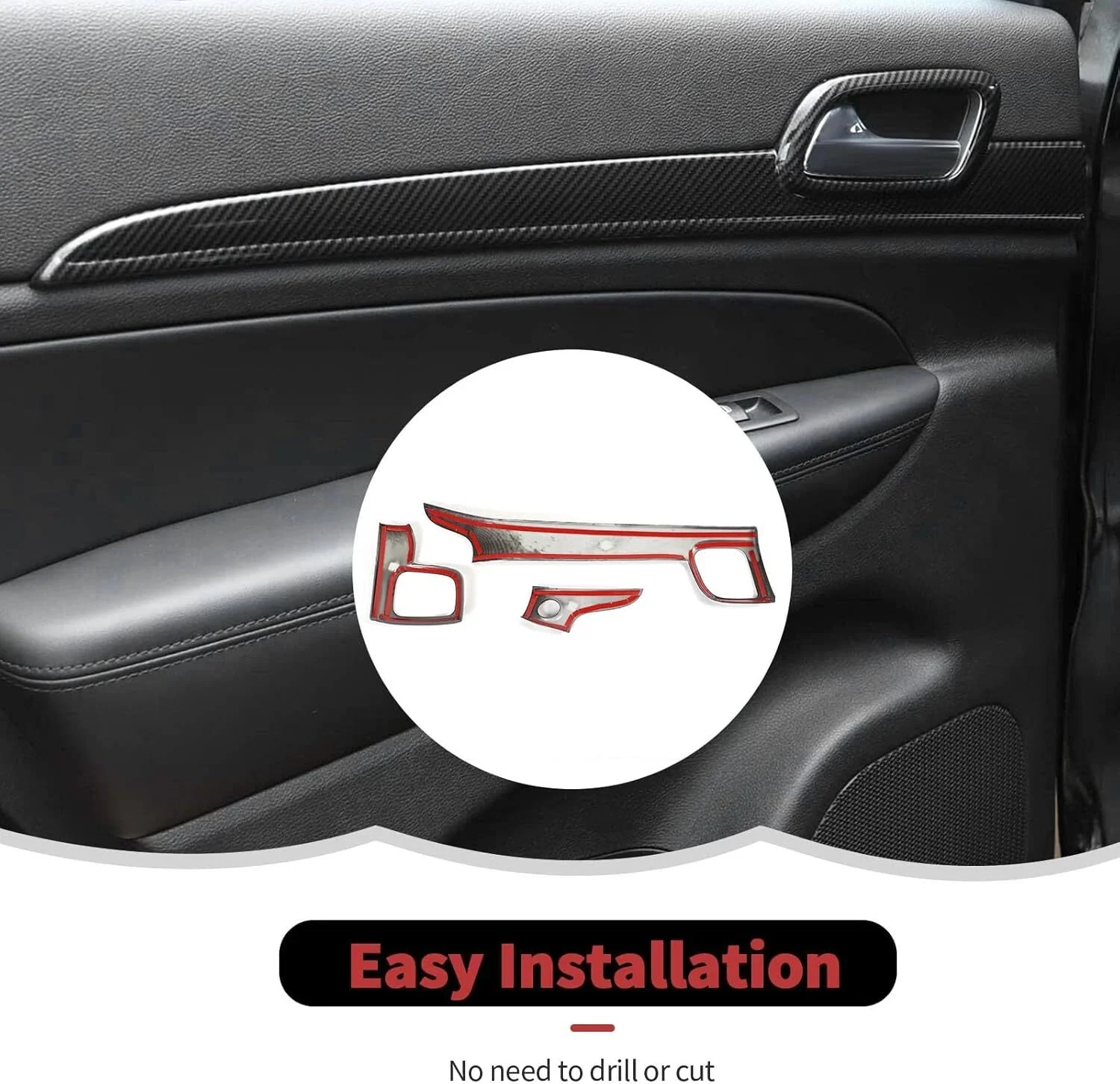 For 2011-2013 Jeep Grand Cherokee WK2 Interior Dash Panel & Door Handle Trim Cover Kit (7 pcs) - Image 7