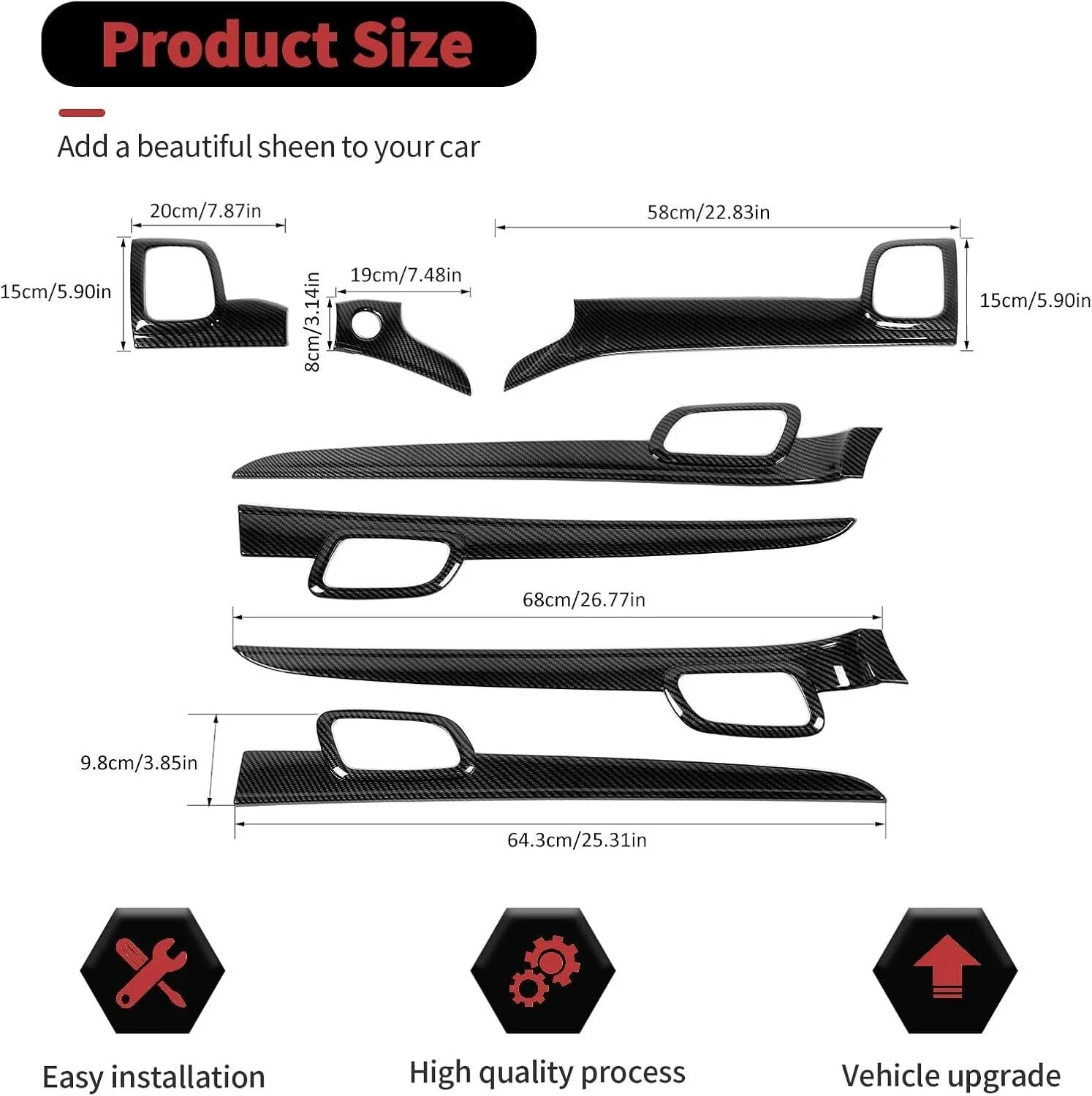 For 2011-2013 Jeep Grand Cherokee WK2 Interior Dash Panel & Door Handle Trim Cover Kit (7 pcs) - Image 9