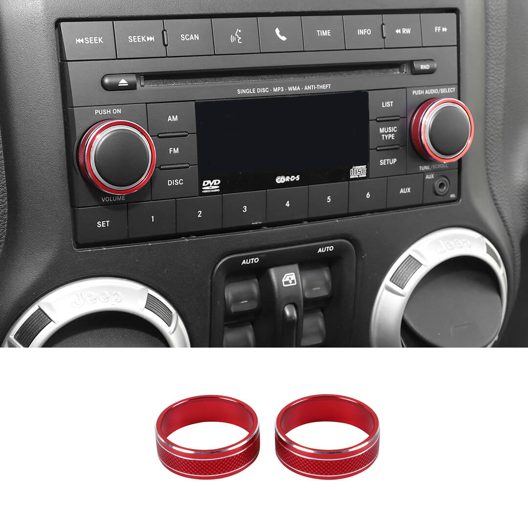 For 2011-2018 Jeep Wrangler JK/2010-2015 Compass/2011-2015 Patriot Center Console Audio CD Switch Knob Ring Cover (2 pcs)