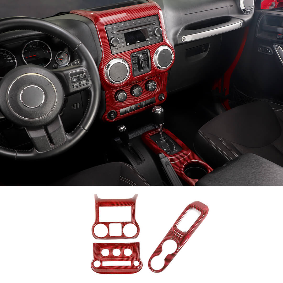 For 2011-2018 Jeep Wrangler JK Center Console Air Vent Switch & Gear Cup Holder Panel Cover Trim (3 pcs)