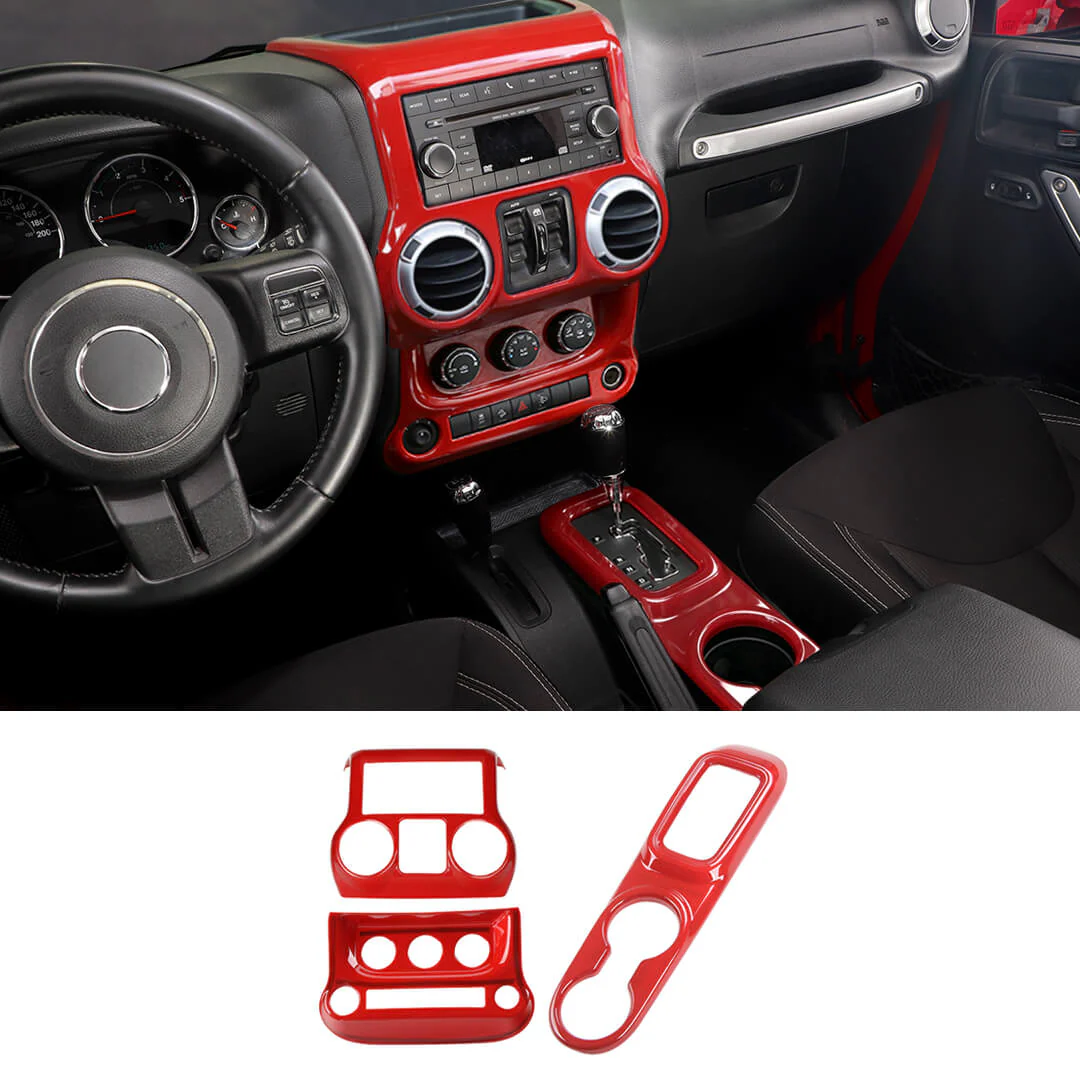 For 2011-2018 Jeep Wrangler JK Center Console Air Vent Switch & Gear Cup Holder Panel Cover Trim (3 pcs) - Image 18