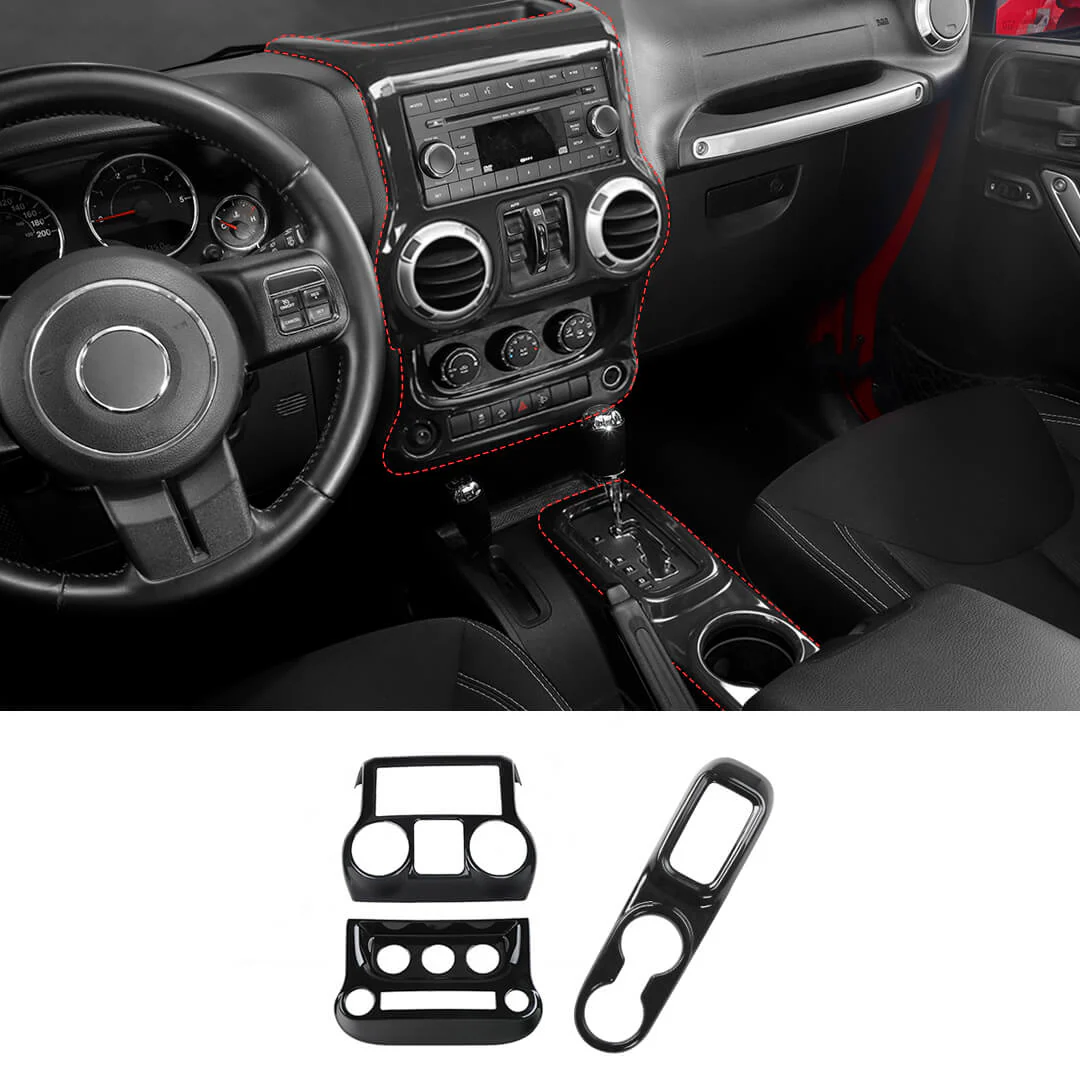 For 2011-2018 Jeep Wrangler JK Center Console Air Vent Switch & Gear Cup Holder Panel Cover Trim (3 pcs) - Image 20