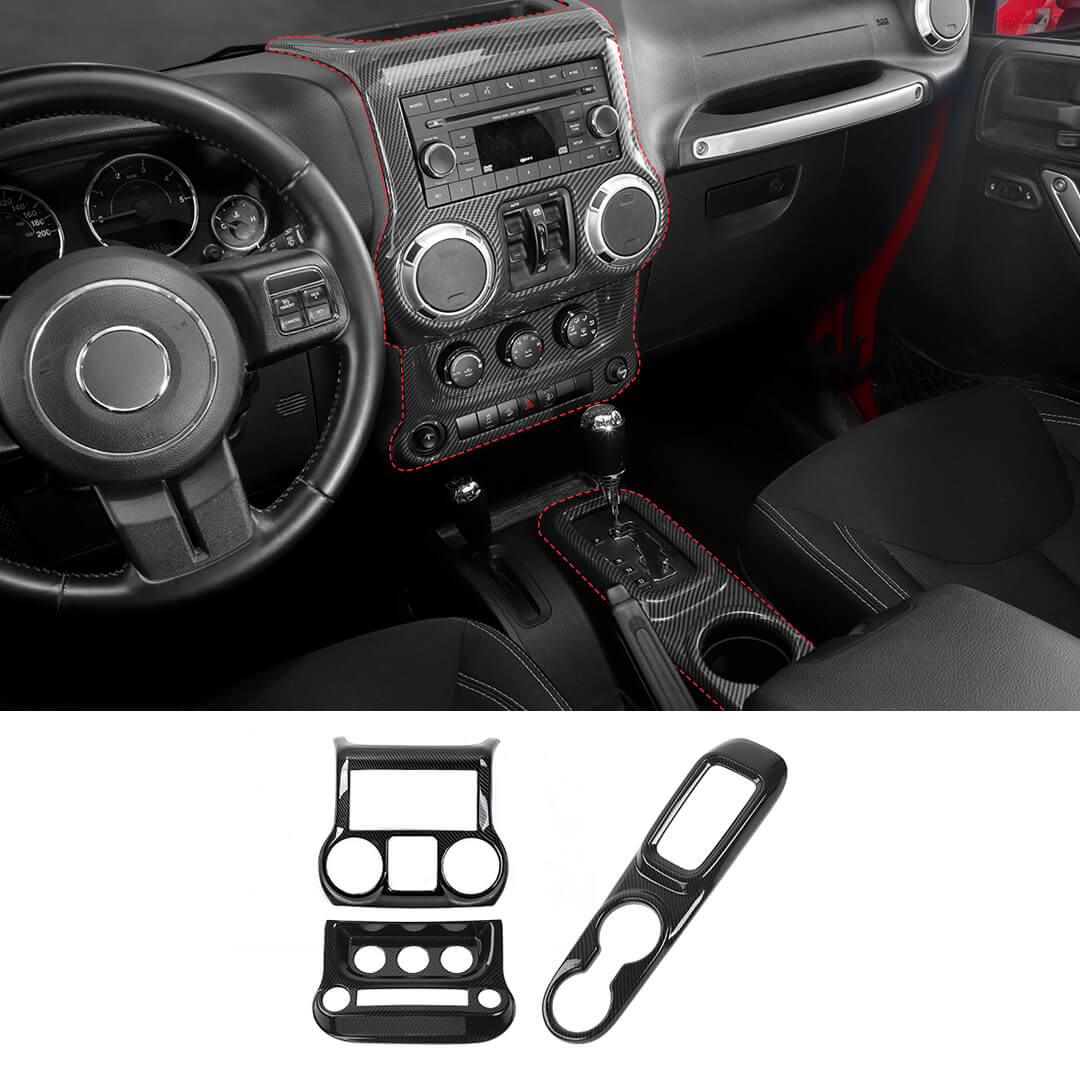 For 2011-2018 Jeep Wrangler JK Center Console Air Vent Switch & Gear Cup Holder Panel Cover Trim (3 pcs) - Image 21