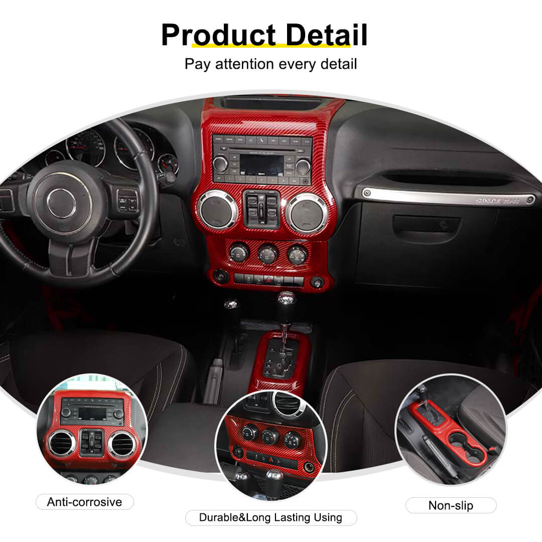For 2011-2018 Jeep Wrangler JK Center Console Air Vent Switch & Gear Cup Holder Panel Cover Trim (3 pcs) - Image 9
