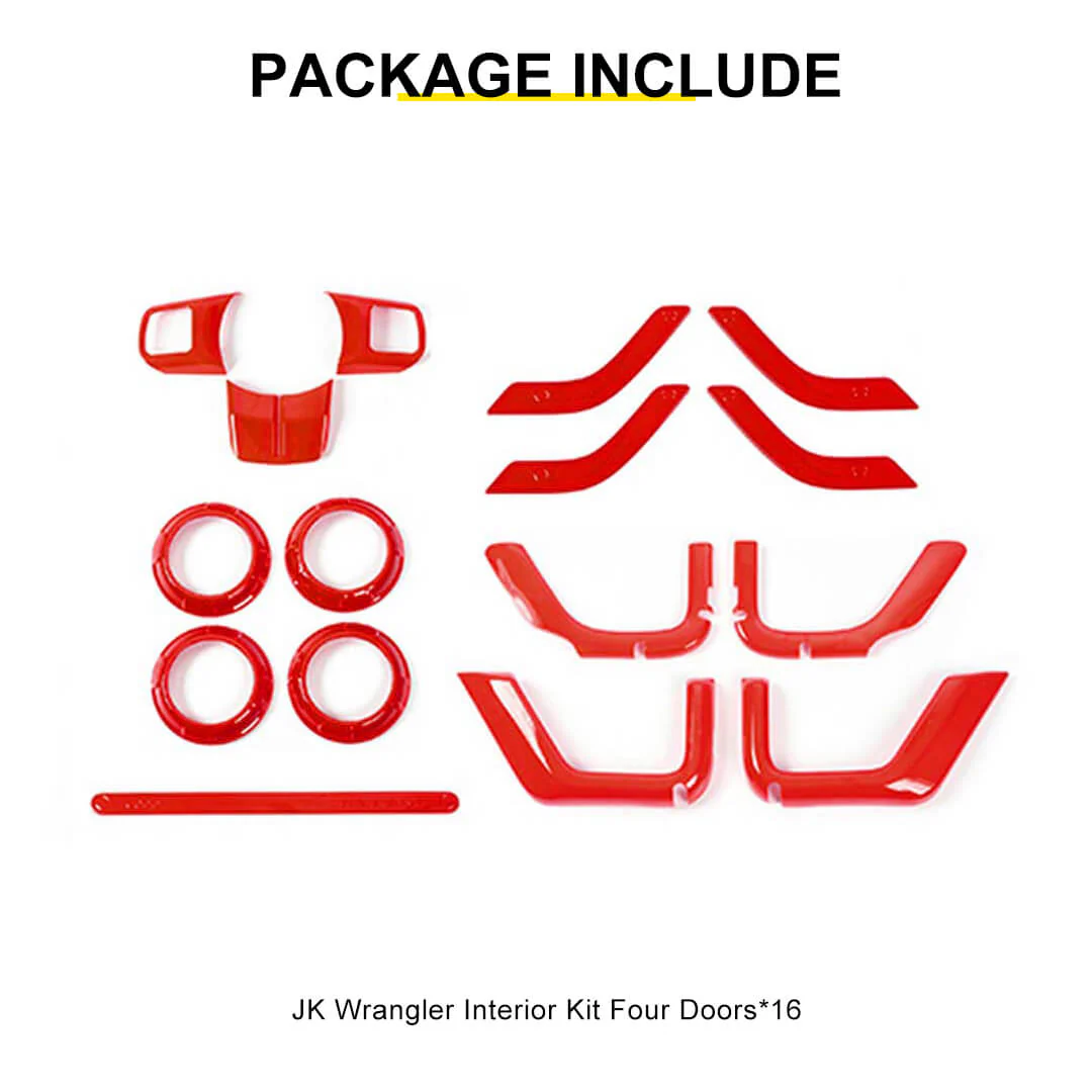 For 2011-2018 Jeep Wrangler JKU 4-Door Interior Car Door Center Console Trim Cover Kit (16 pcs) - Image 14