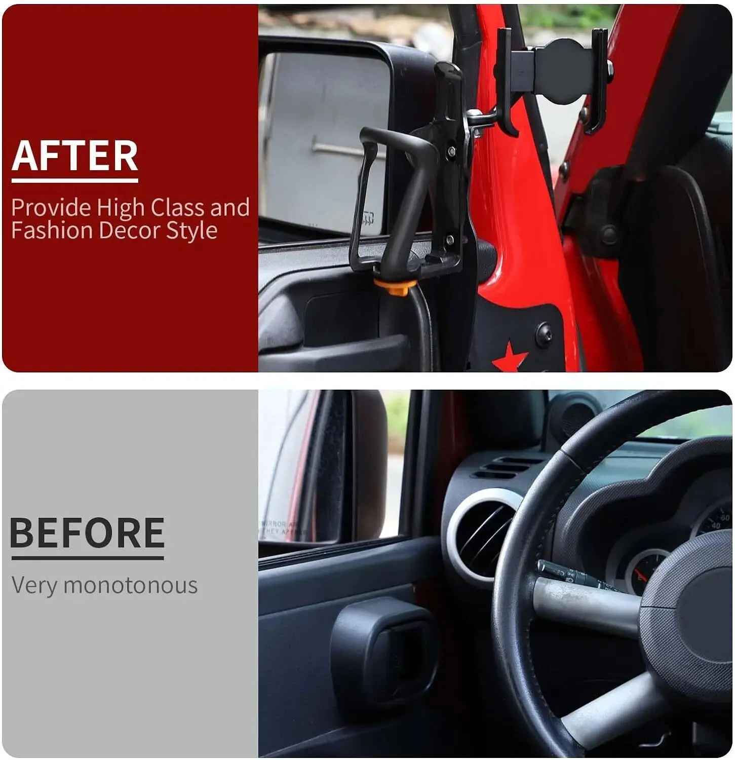For 2011-2018 Jeep Wrangler JK JKU Two Side Front Door Water Cup Phone Holder Stand - Image 2