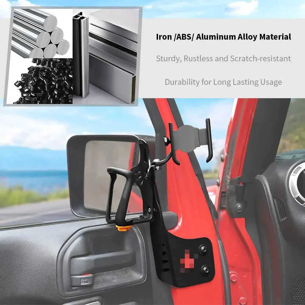 For 2011-2018 Jeep Wrangler JK JKU Two Side Front Door Water Cup Phone Holder Stand - Image 7