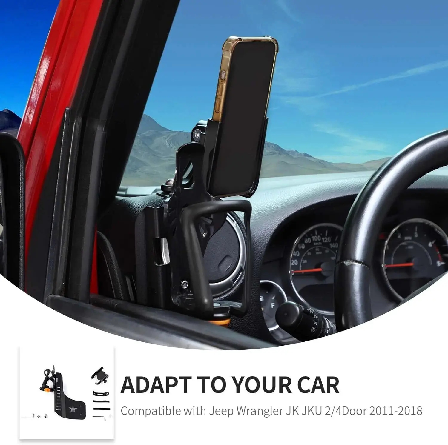 For 2011-2018 Jeep Wrangler JK JKU Two Side Front Door Water Cup Phone Holder Stand - Image 9
