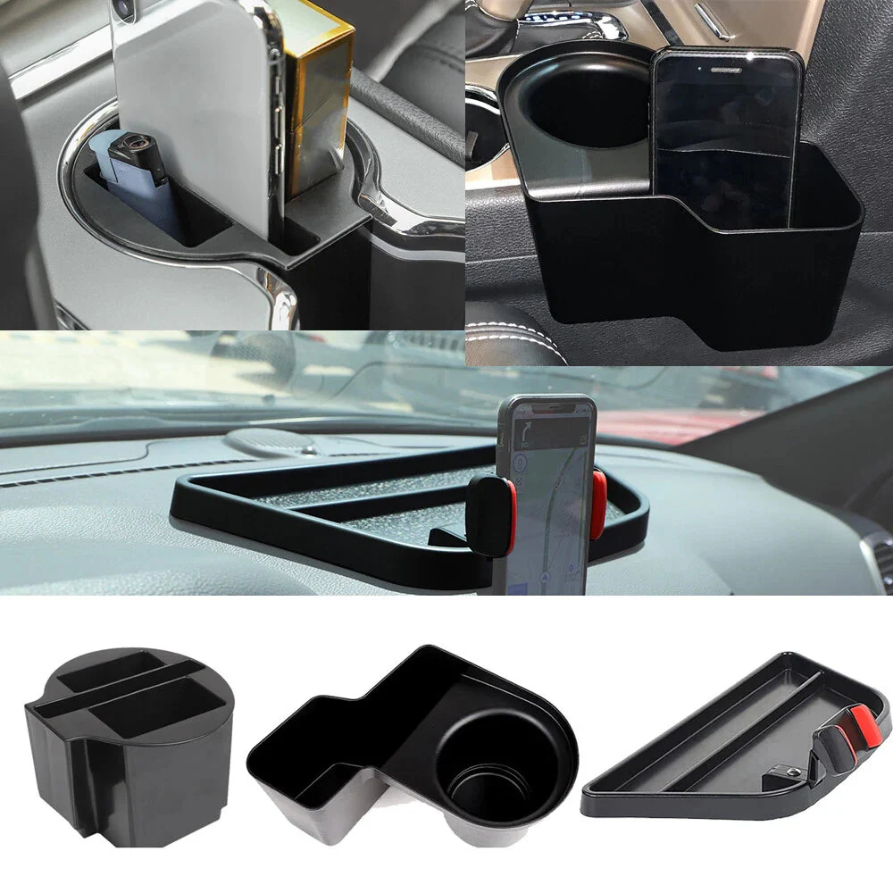For 2011-2020 Jeep Grand Cherokee WK2 Central Phone Bracket Gear Cup Holder Storage Box (3 pcs)