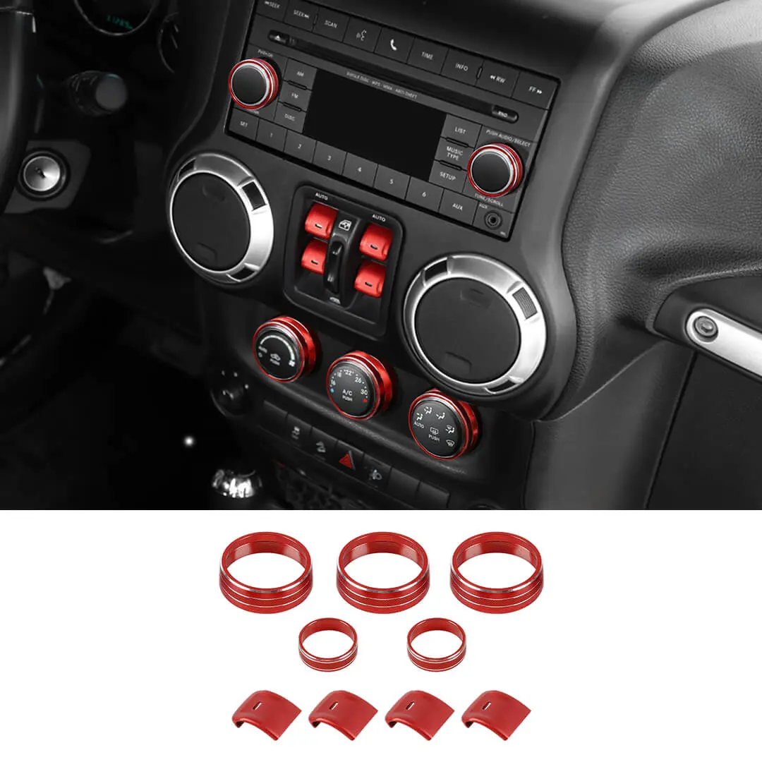 For 2012-2017 Jeep Wrangler JK Air Condition CD Switch Knob & Window Control Trim Cover (9 pcs)