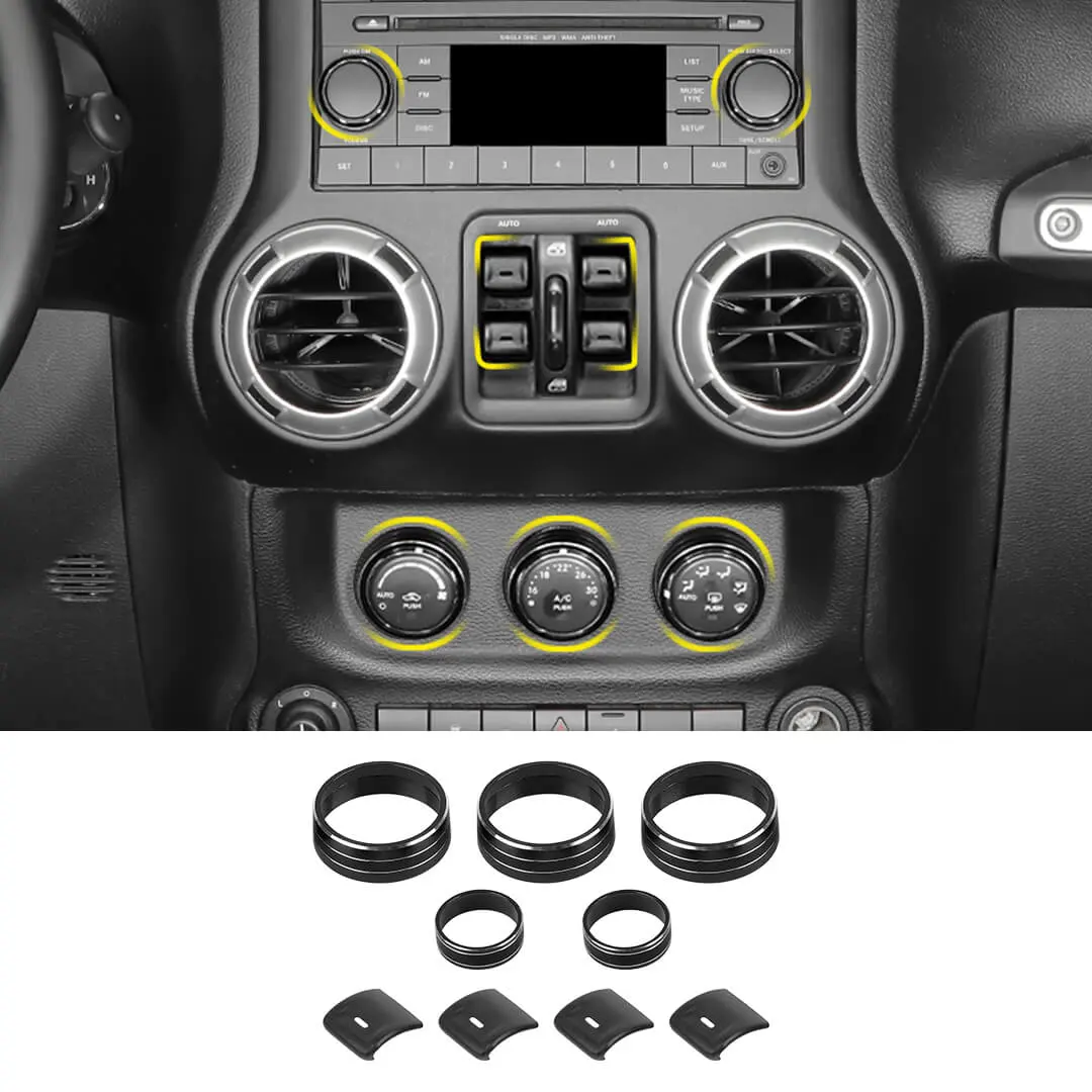 For 2012-2017 Jeep Wrangler JK Air Condition CD Switch Knob & Window Control Trim Cover (9 pcs) - Image 12