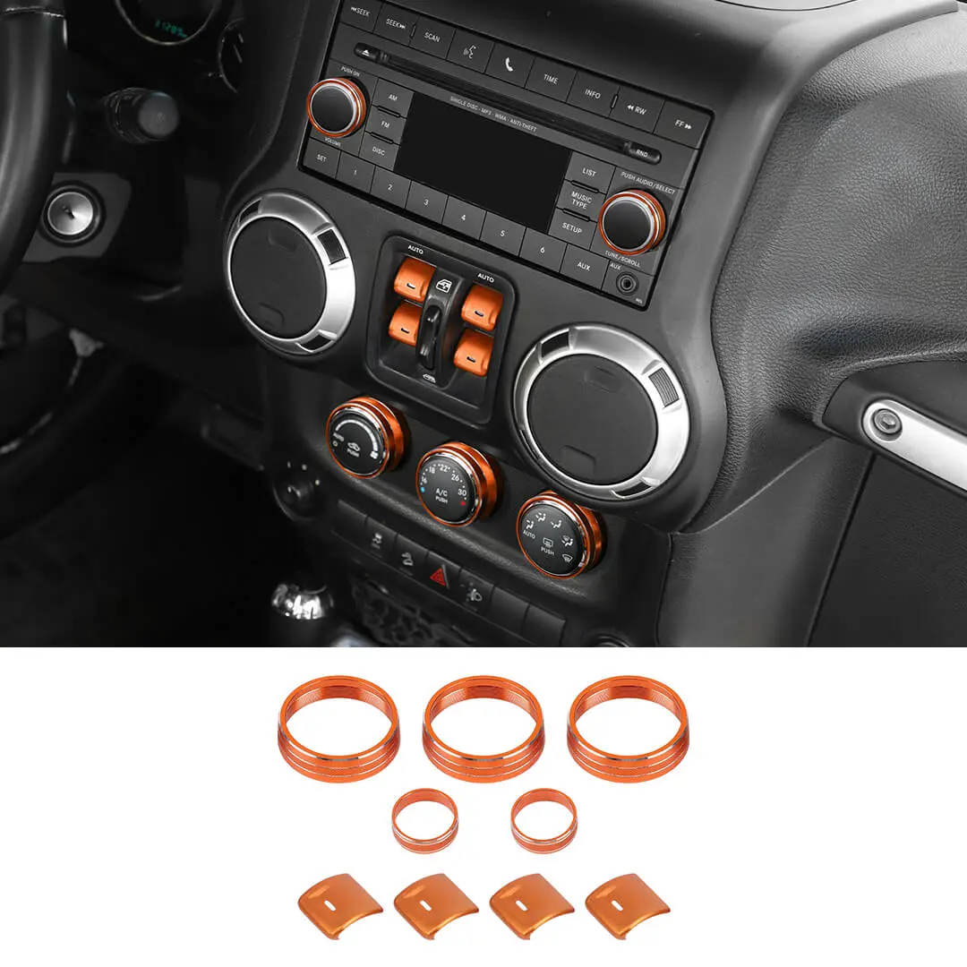 For 2012-2017 Jeep Wrangler JK Air Condition CD Switch Knob & Window Control Trim Cover (9 pcs) - Image 13