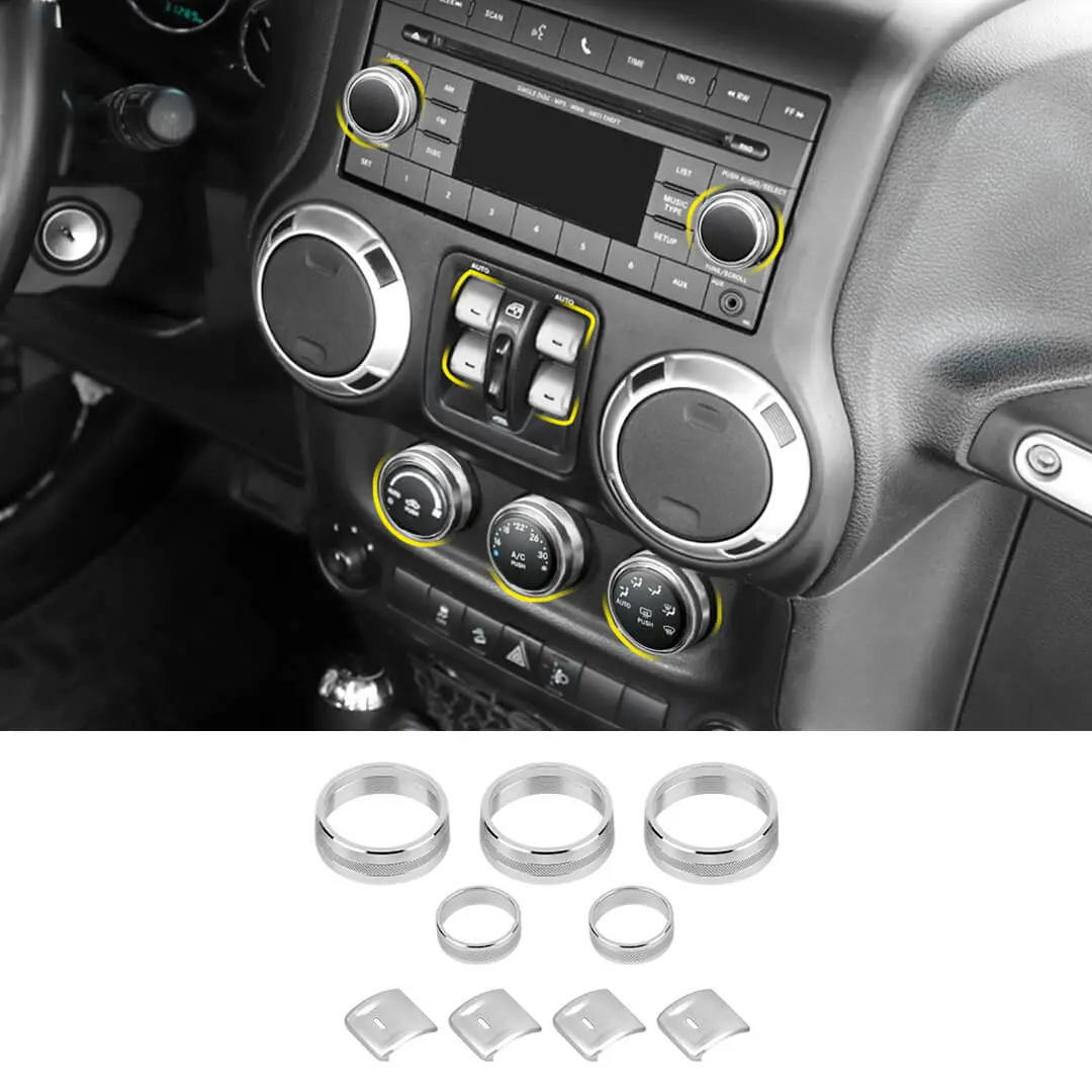 For 2012-2017 Jeep Wrangler JK Air Condition CD Switch Knob & Window Control Trim Cover (9 pcs) - Image 14