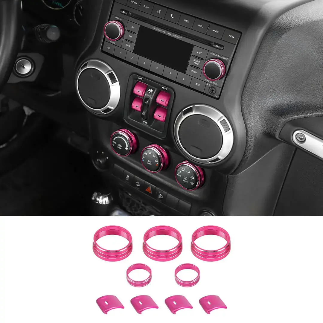 For 2012-2017 Jeep Wrangler JK Air Condition CD Switch Knob & Window Control Trim Cover (9 pcs) - Image 18