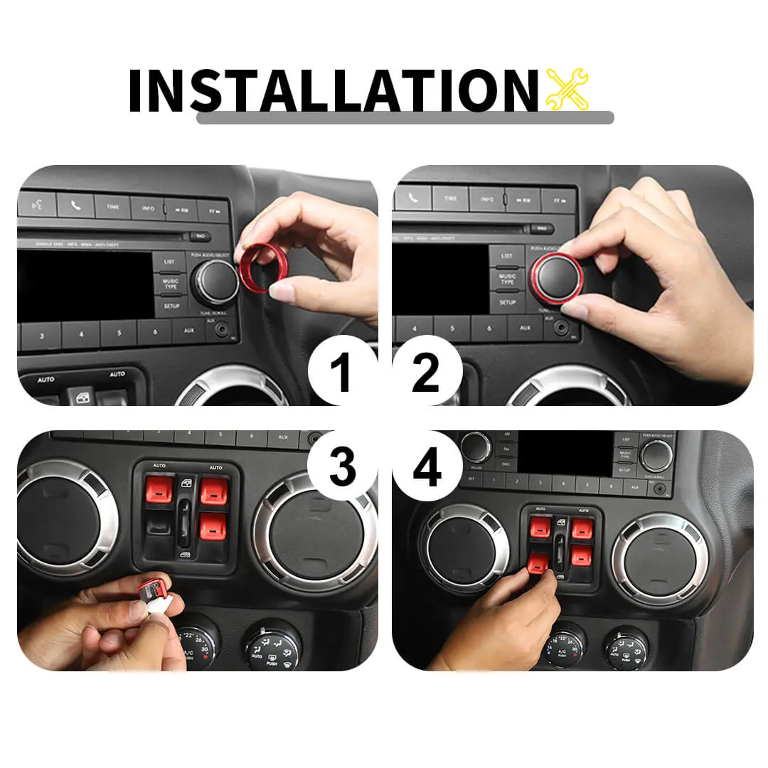For 2012-2017 Jeep Wrangler JK Air Condition CD Switch Knob & Window Control Trim Cover (9 pcs) - Image 8