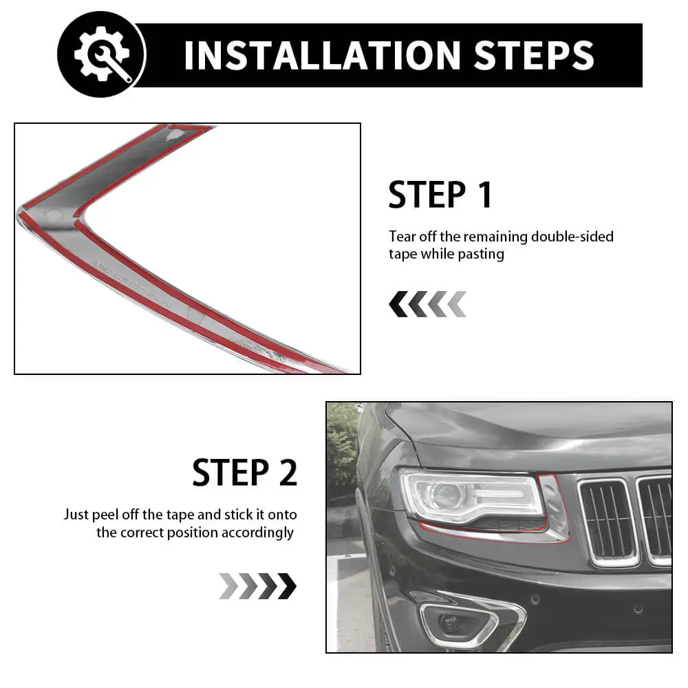 For 2014-2016 Jeep Grand Cherokee WK2 Front Headlight Light Molding Eyebrow Trim - Image 6