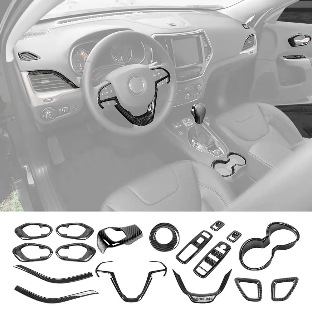 For 2014-2018 Jeep Cherokee 17 x Inner Center Console & Door Trim Kit